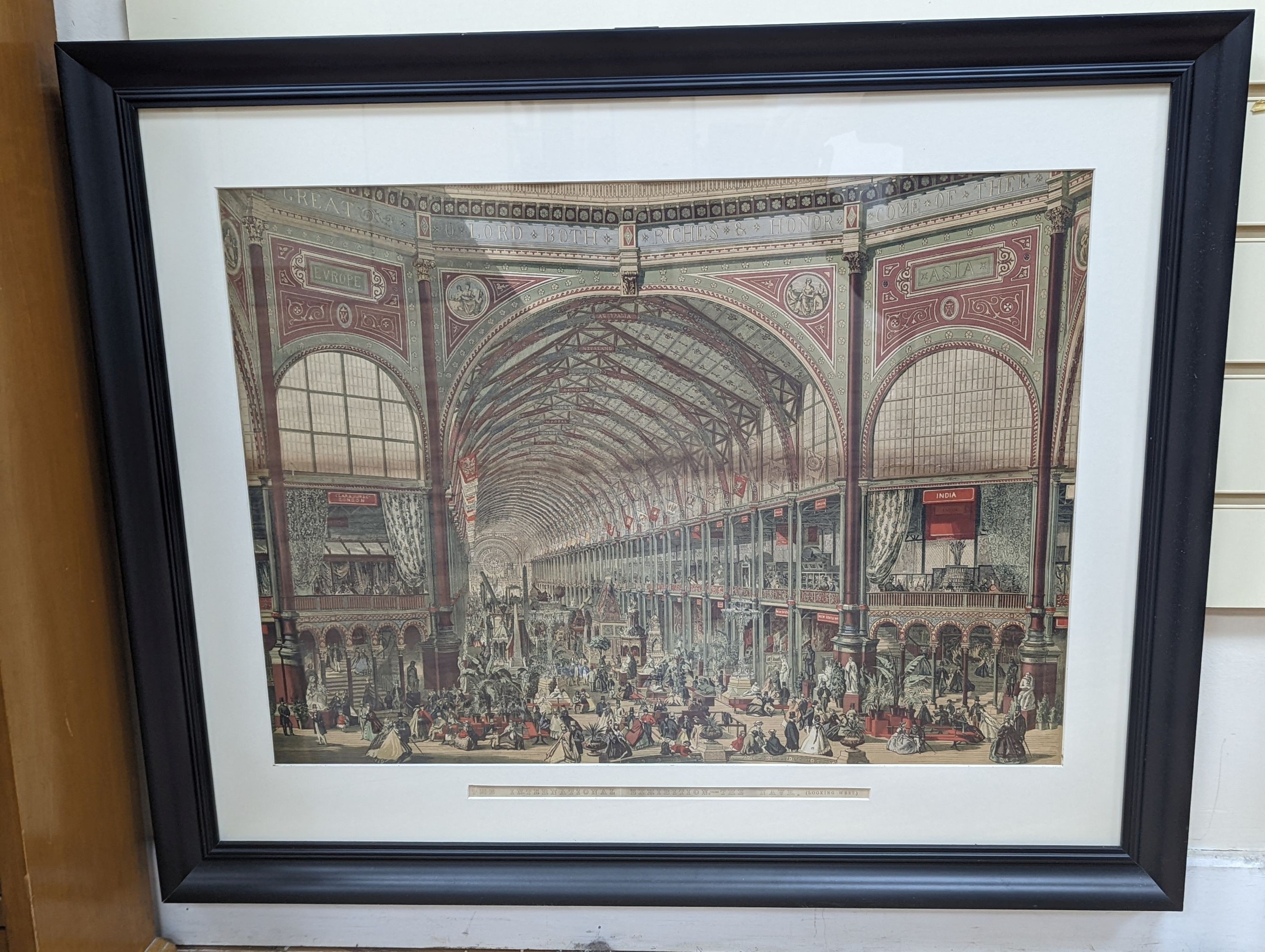 A Victorian chromolithograph of The International Exhibition - The Nave, 46 x 63cm